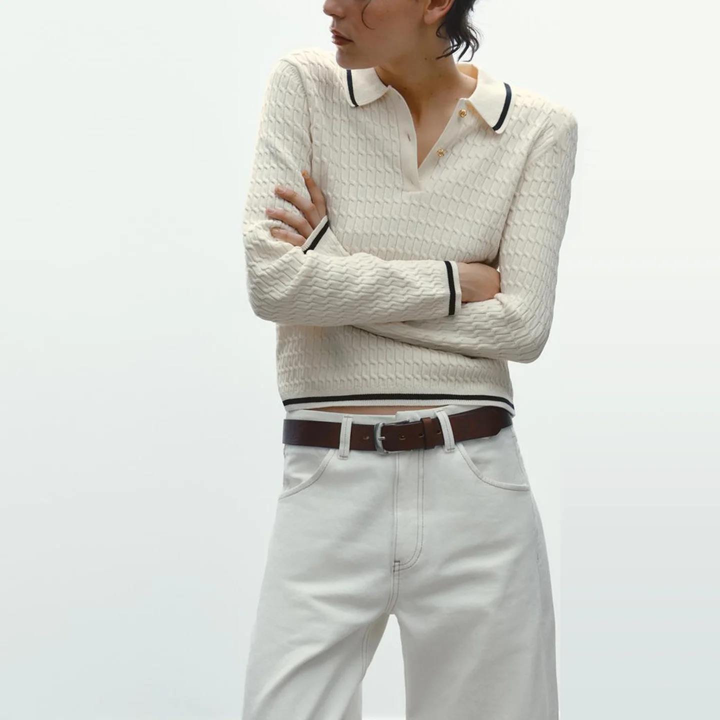 เสื้อสเวตเตอร์ถักสีบลอ ลอง เอสเวสำหรับผู้หญิงทรงเข้ารูปปกติบางสีบริสุทธิ์แบรนด์จีน Z