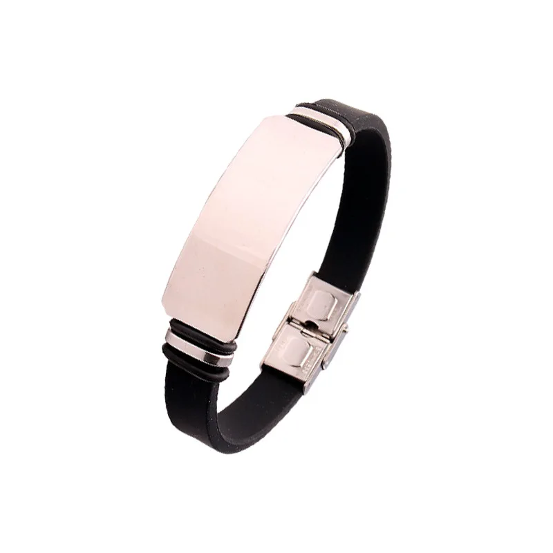 Punk Fashion Custom Logo Name Silicone Bracelet Men Silver Engrave Text Id Bracelets For Women Friends Luxury Brand