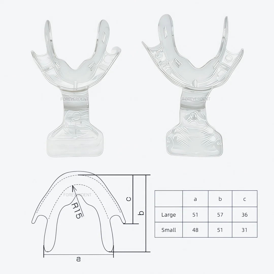 Dental FCB Frame Cut Back Impression Trays Mandibular Denture Edentulous FCB Clear Ivolcar Style 6Pieces
