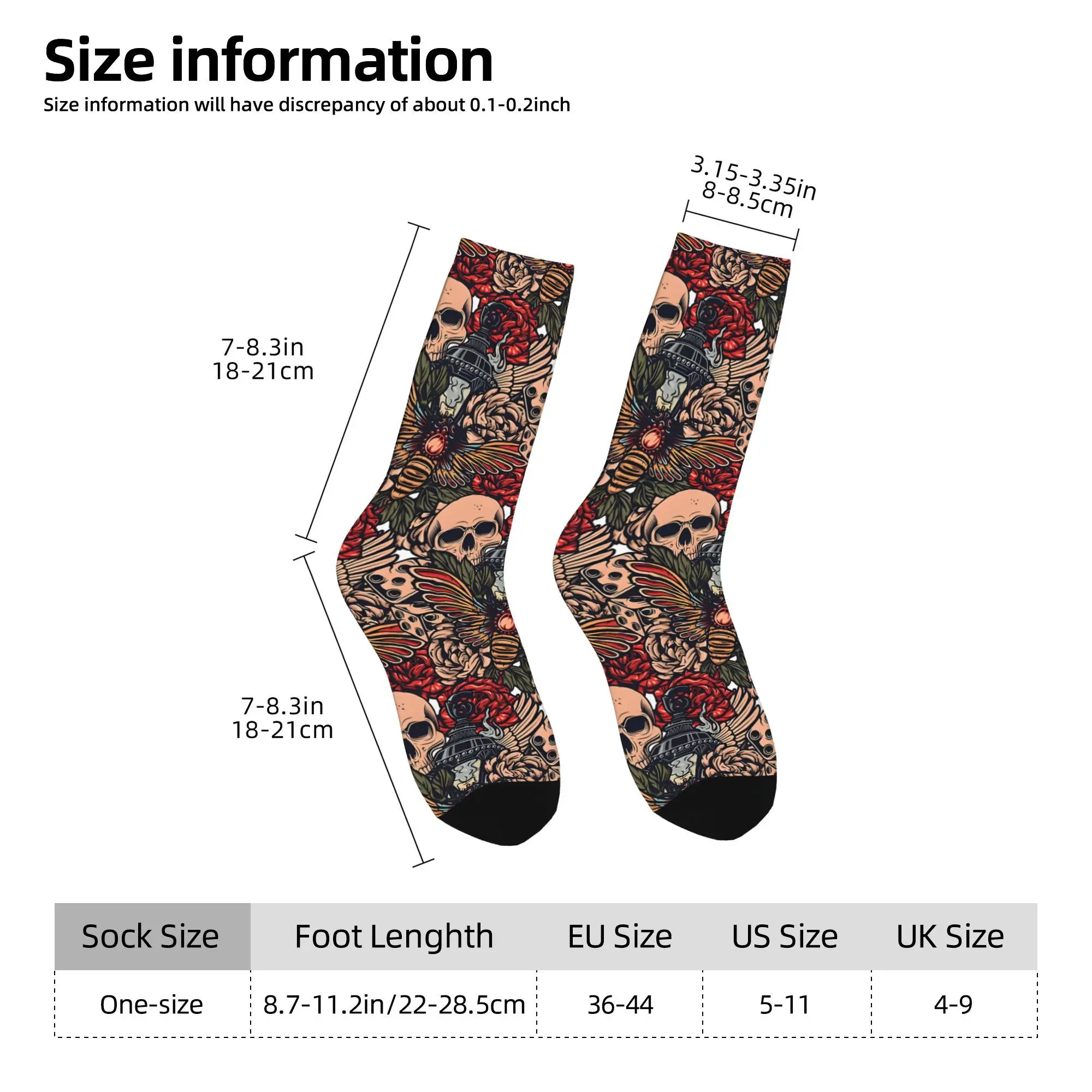 1pc Skull And Bee Tattoo Dice Lamp Pattern  Printed Men's Socks Novelty Hip Hop Harajuku Pattern Crew Sock Casual Gift