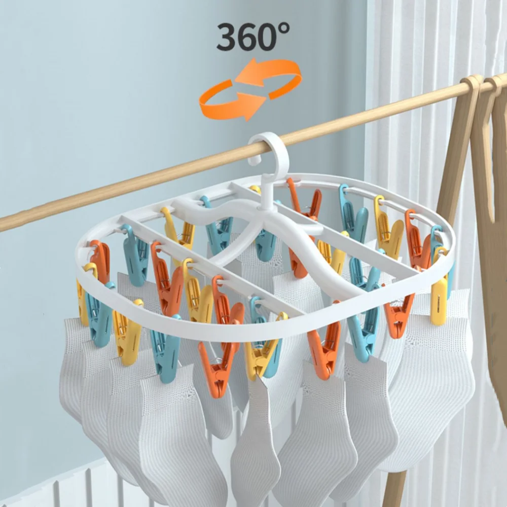 6/12 Clips Folding Clothes Dryer Hanger Windproof Socks Underwear Drying Rack Household Children Adults Storage Laundry Rack