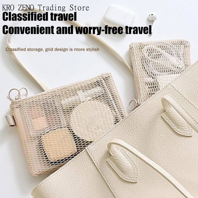 Travel Makeup Storage Bags Mesh Coin Purse Simple Portable Mini Bag Multi-purpose Square Bag Double-layer Zipper Card Holder