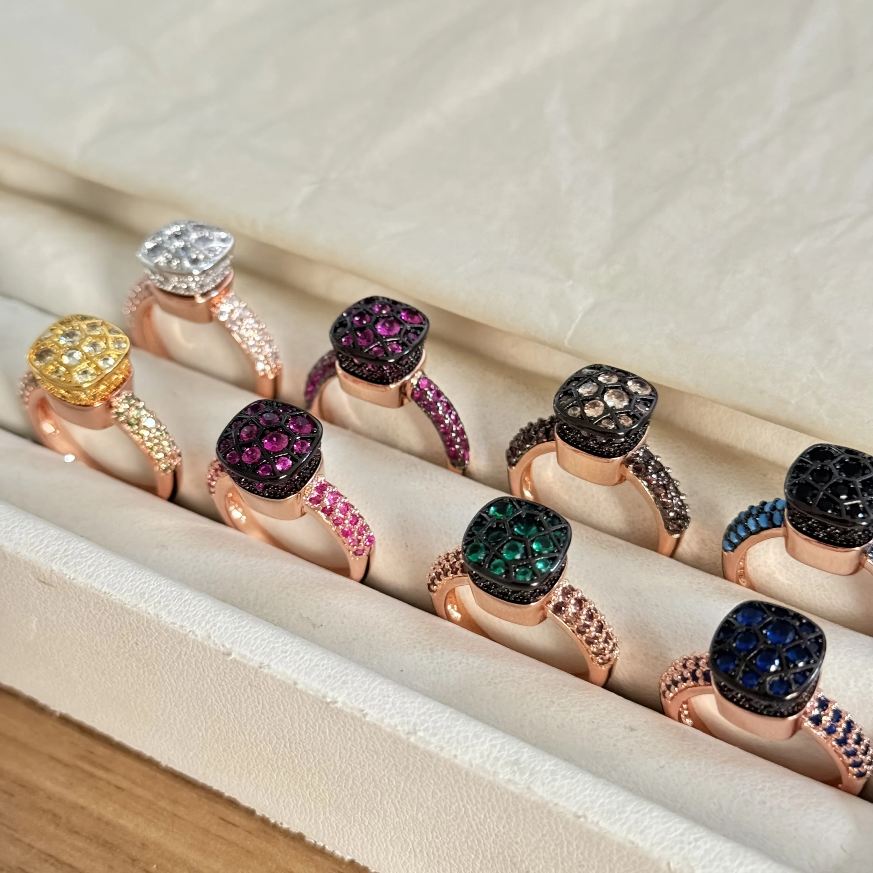 

10.6mm Crystal Ring Color Zircon Gun Black Plating Coat with 7 Kinds Crystal Honeycomb Ring for Women Birthday Gifts Jewelry