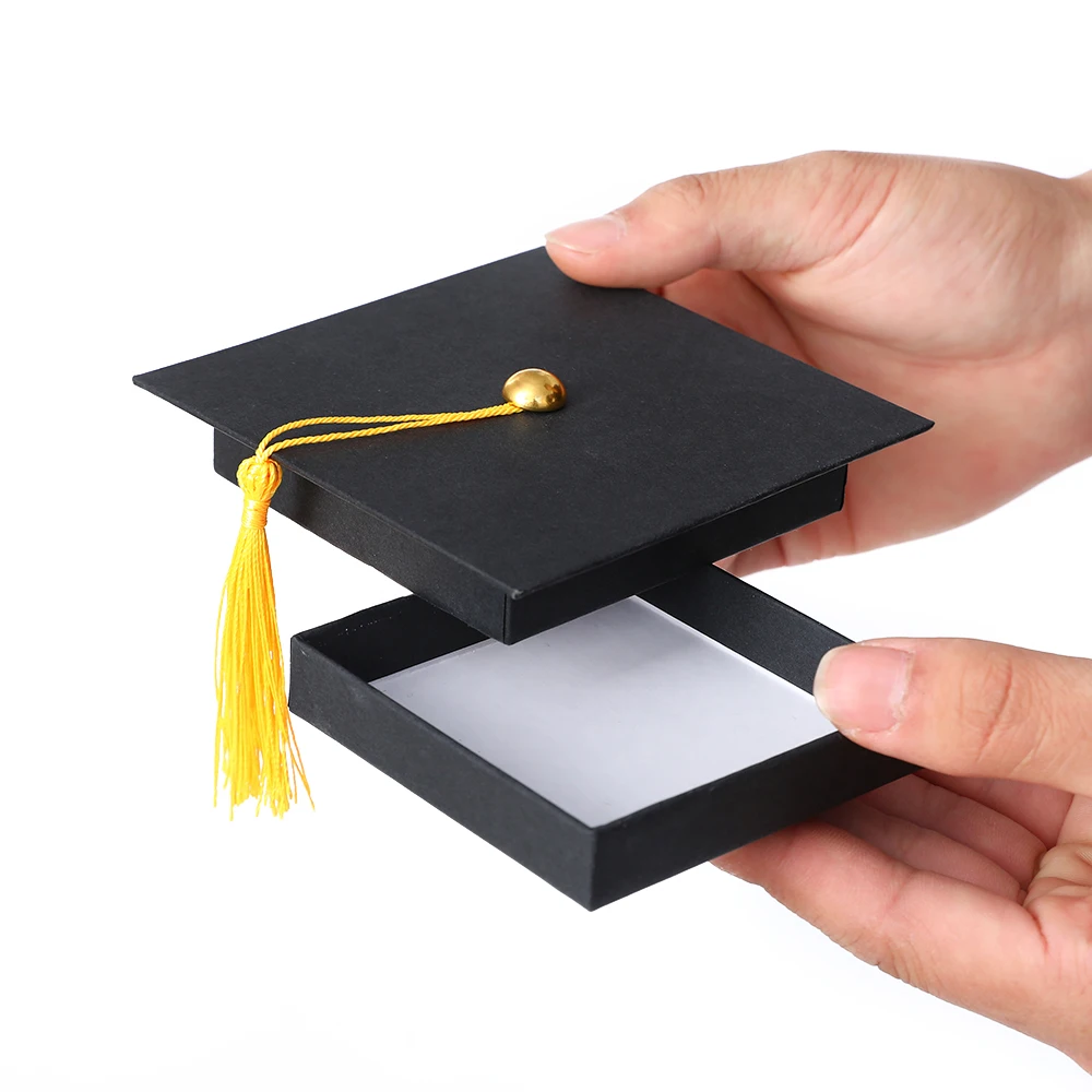 Black Graduate Hat Box with Gold Tassel for Graduation Gifts DIY Jewelry Cards Box 2023 Class Graduation Party Decorations