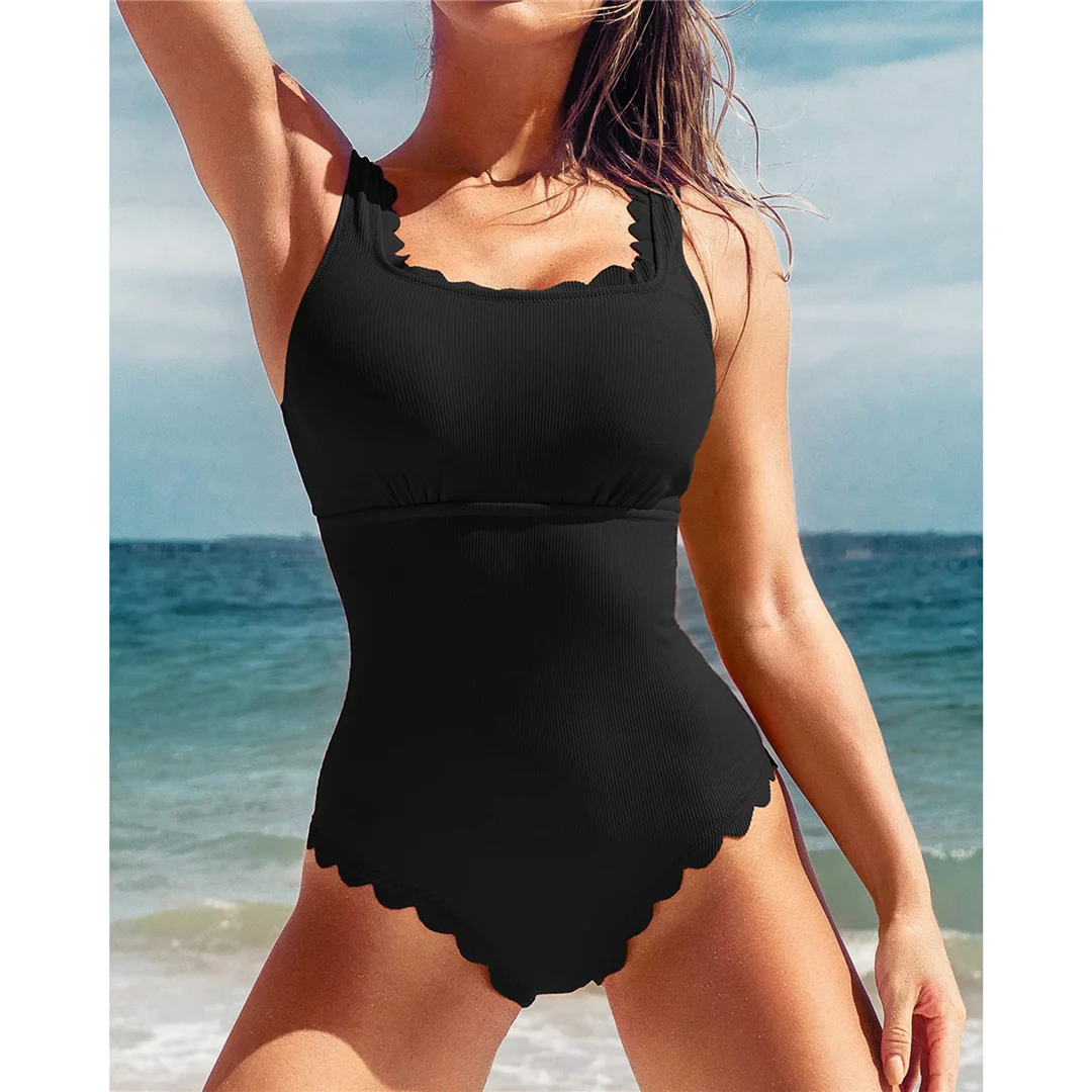 S - XXL, 11 Farben, gerippter, geraffter Damen-Badeanzug, einteiliger Badeanzug, rückenfreier, hoch geschnittener Badeanzug, Badebekleidung, Modell V7097. – Detail 3