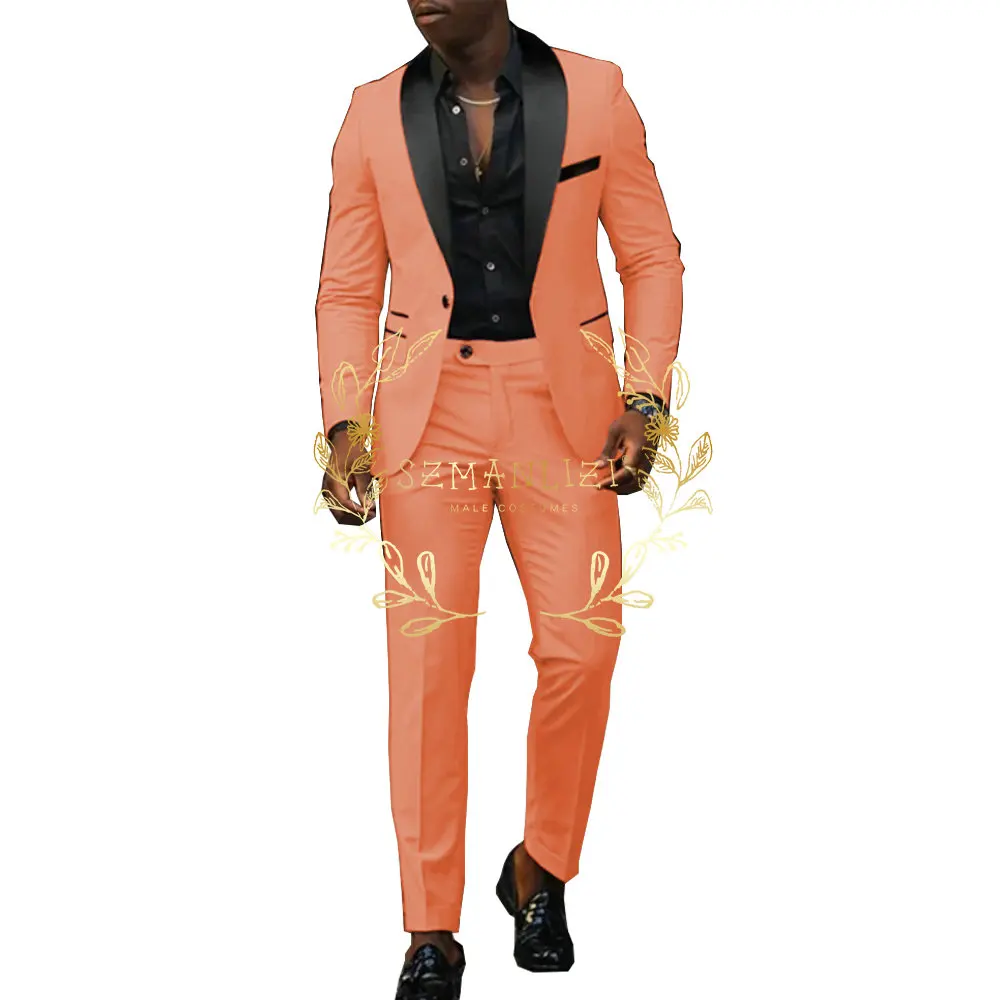 Pink Shawl Lapel One Button Men Suits Fashion Groomsmen Dinner Groom Wedding Party Tuxedo Slim Male Suit (Jacket+Pants)