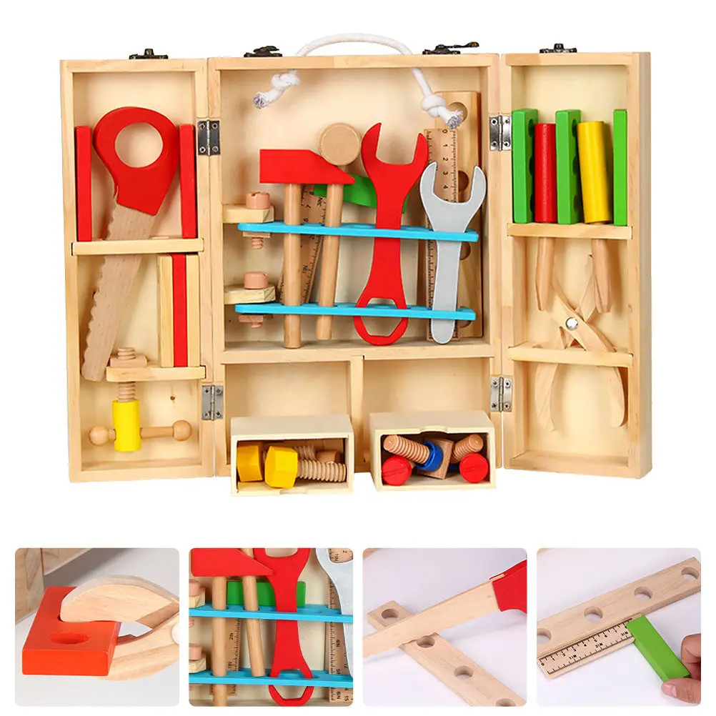 

1Set Children Repair Tool Wood Pretend Play Engineering Maintenance Set Kids Construction Role Play Assembly Hand Eye