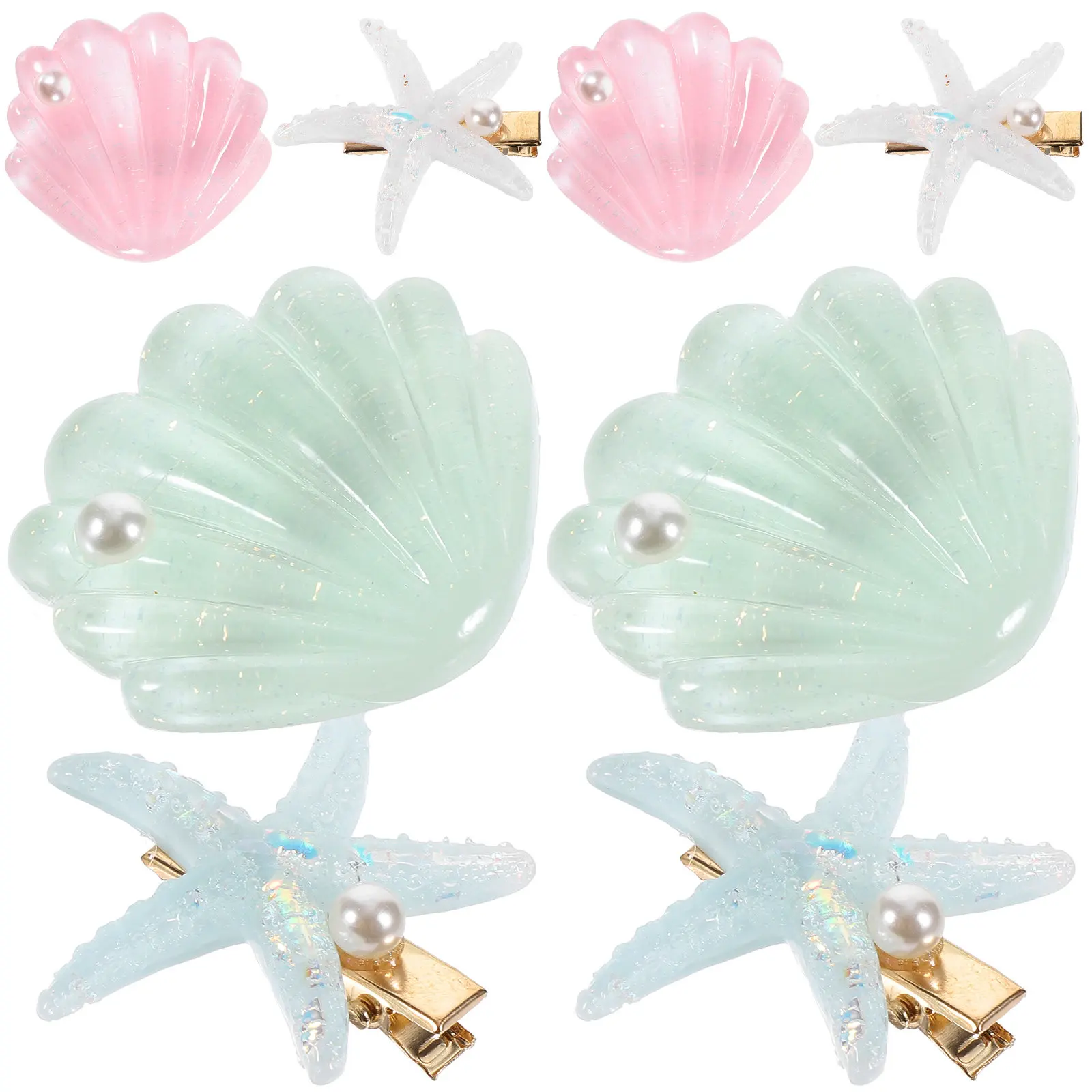 

8 шт. заколок для волос с жемчугом и морскими ракушками, милый дизайн со звездами, для женщин и девочек, декоративные аксессуары для волос, заколки для укладки, для косплея, на день рождения