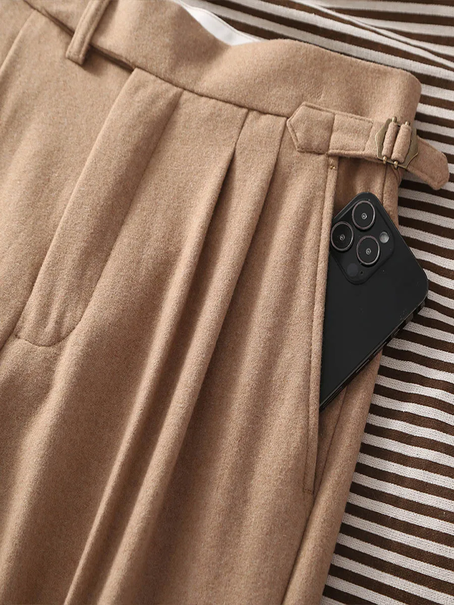 2026 Spring New Arrival Cashmere Fabric Khaki Flannel Loose Straight Leg Pants with Adjustable Waist Special Offer