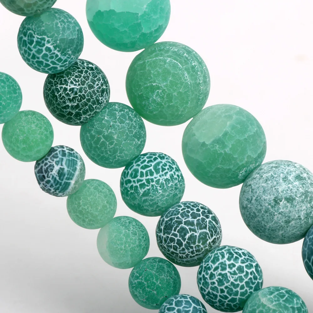 006 Model 6MM/8MM/10MM Matte Green Stained White Stripes Natural Stone Pine Beads DIY Necklace Jewelry Making