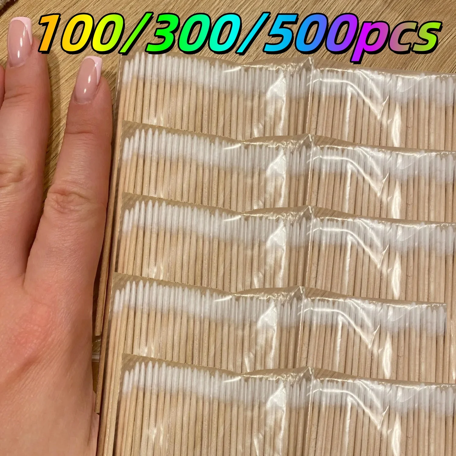 100/300/500Pcs Long Wooden Cotton Swab Clean Finger Nail Tip Glue Dispensing Stick Manicure Detail Corrector Nail Polish Remover
