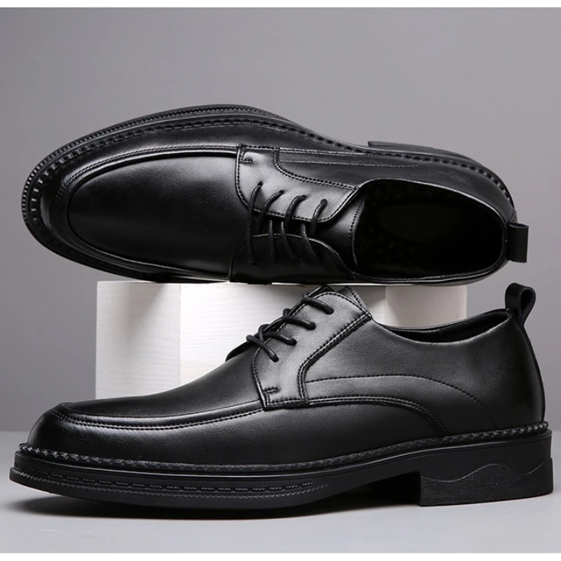 

New Shoes for Men Leather Casual Shoes Fashion Pointed Toe Thick-soled Dress Business Casual Shoes