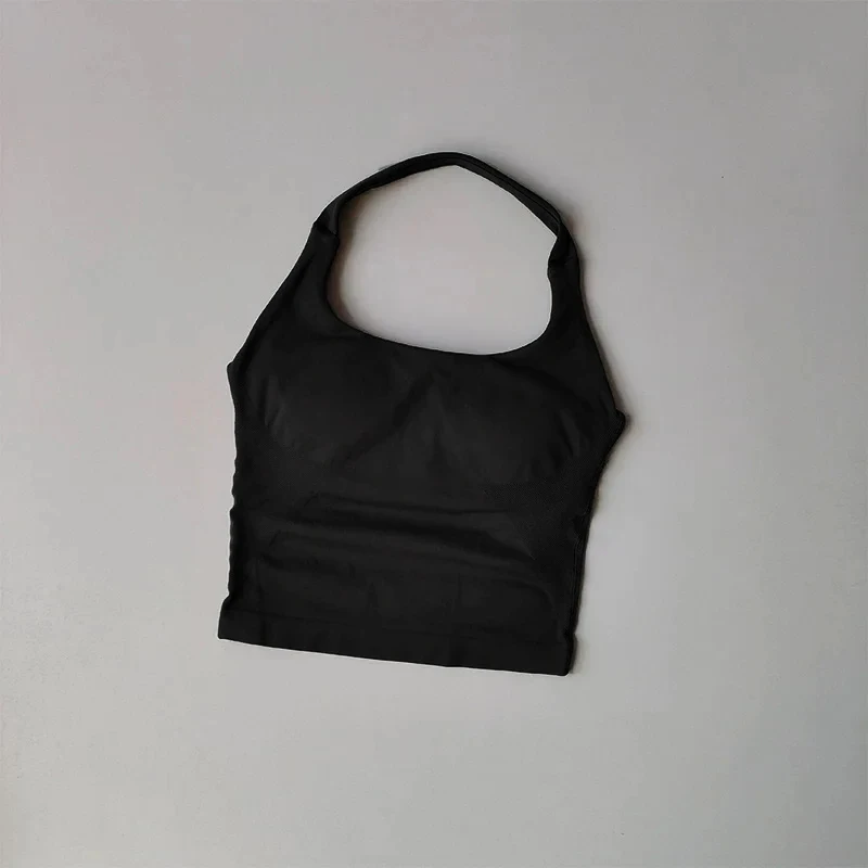 Nahtlose Neckholder-Yoga-Tanktops für Damen mit integriertem BH, gepolstertes Gym-Top, ärmelloses Shirt, eng anliegende, rückenfreie Trainingskleidung – Detail 6