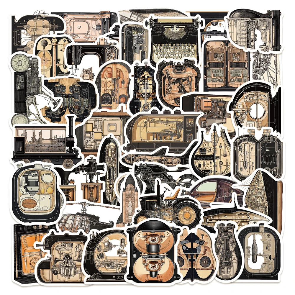 

10/30/50pcs Cool Retro Mechanical Plane Car Stickers Cartoon Decal DIY Laptop Motorcycle Helmet Waterproof Kid Toy Sticker Decor