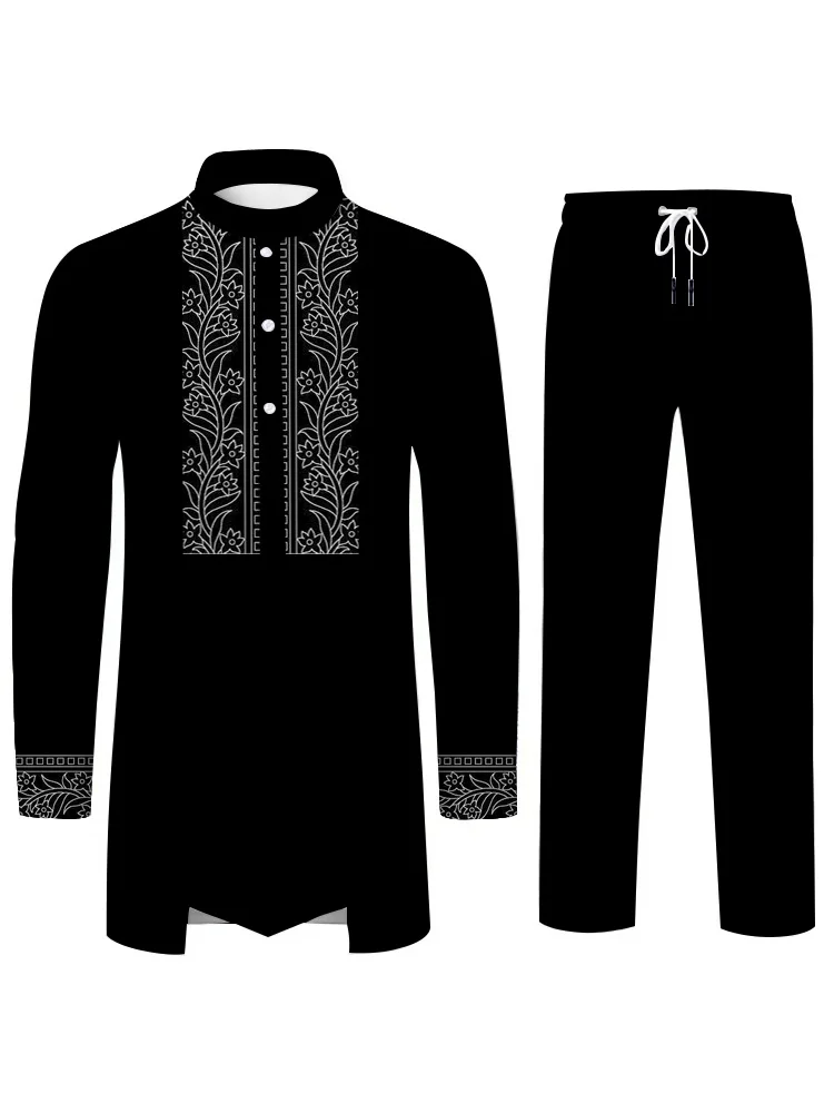 Moda masculina de cultura muçulmana terno casual elegante estampa 3D vestido islâmico do Oriente Médio solto respirável roupas masculinas