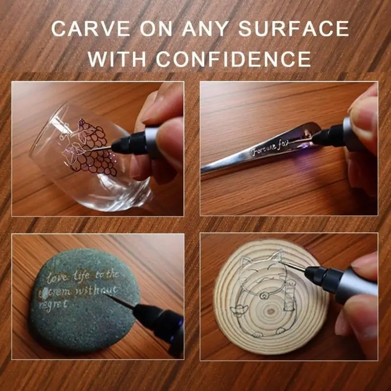 Gravurstift für Metall, Holz, Glas, Kunststoff, Gravierstift mit LED-Licht, 5 Geschwindigkeiten, kabellos, leichtes Geschenk für – Detail 5
