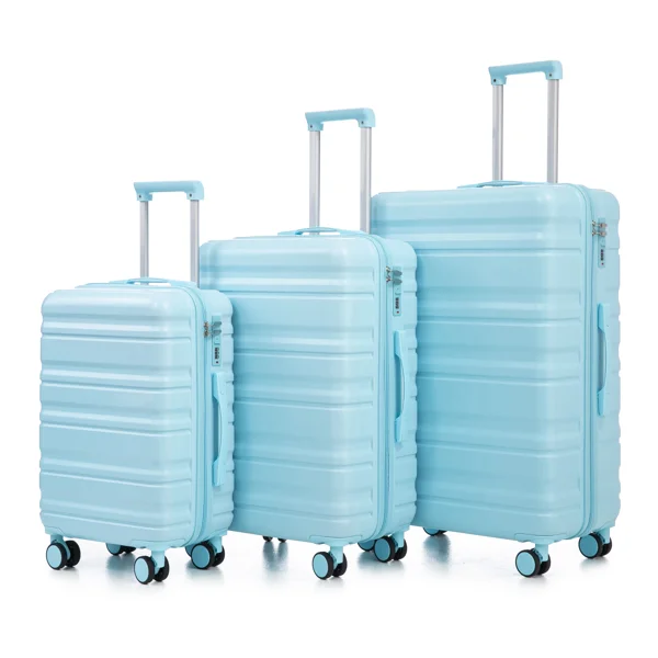 

Premium ABS 3 Piece Spinner Luggage Set Blue Matching Color Carry On Suitcase with Smooth Spinner Wheels and Combination Lock