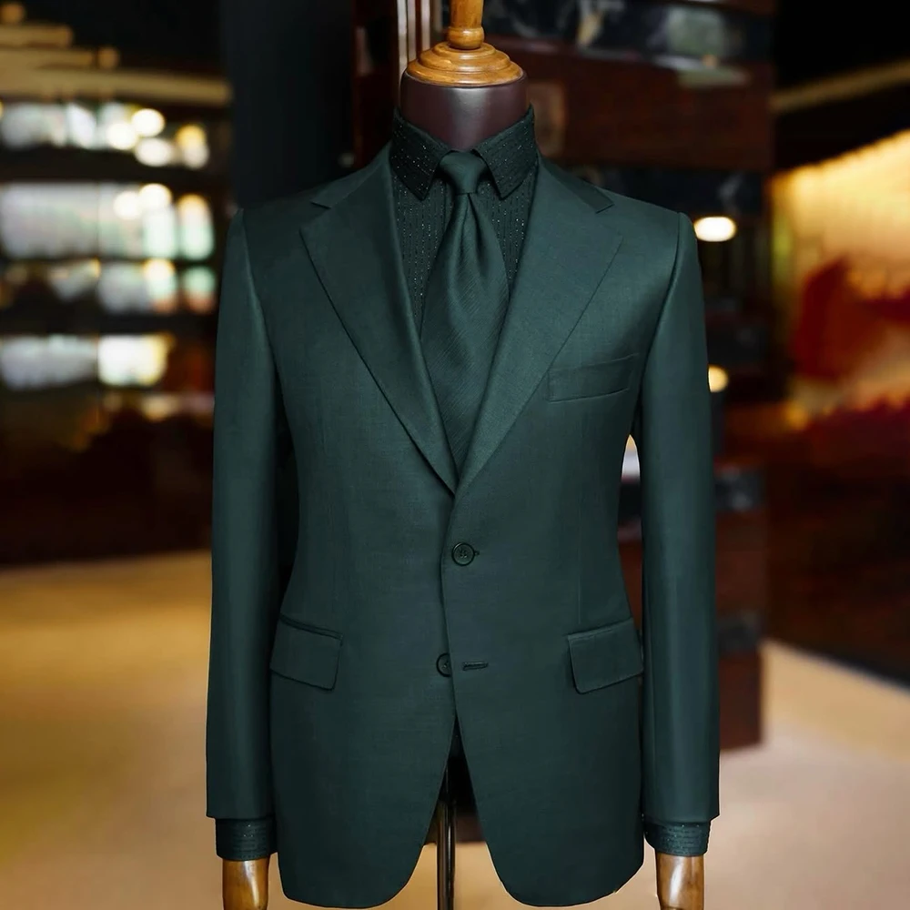 

Formal Green Men's Suits Chic Single Breasted Notch Lapel Slim Fit 2 Piece Jacket Pants Outfits Customzied Male Clothing Terno