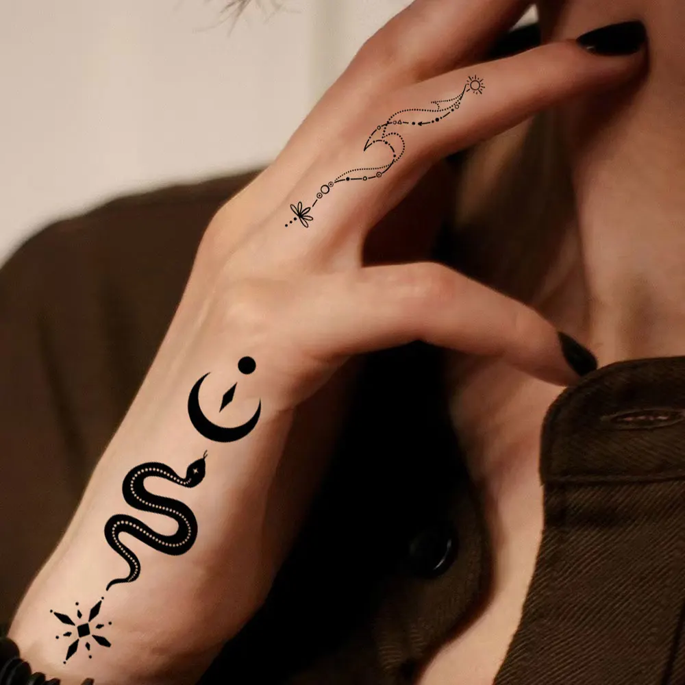 30pcs Finger Moon Snake Flower Butterfly Small Pattern Waterproof Tattoo Stickers  for Both Men And Women Arm and Body Tattoo