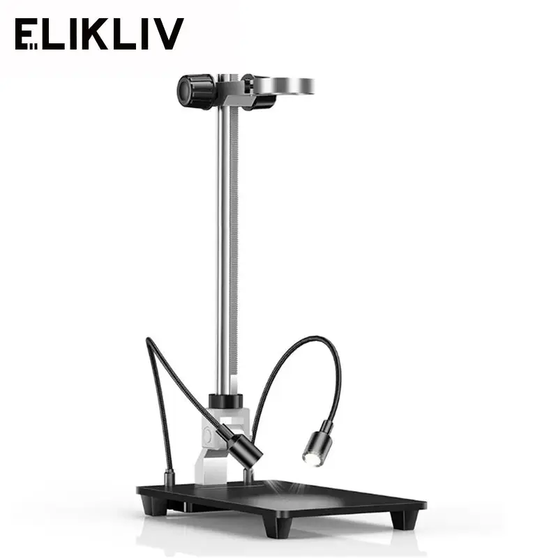 Elikliv Microscope Base With LED Lights Universal Adjustable Aluminium Alloy Stand Holder For Digital Microscopes Diameter 1.4\