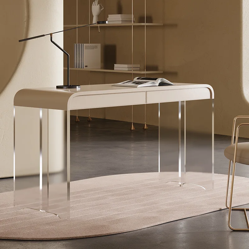 French cream retro style desk, minimalist household acrylic suspension dresser writing desk