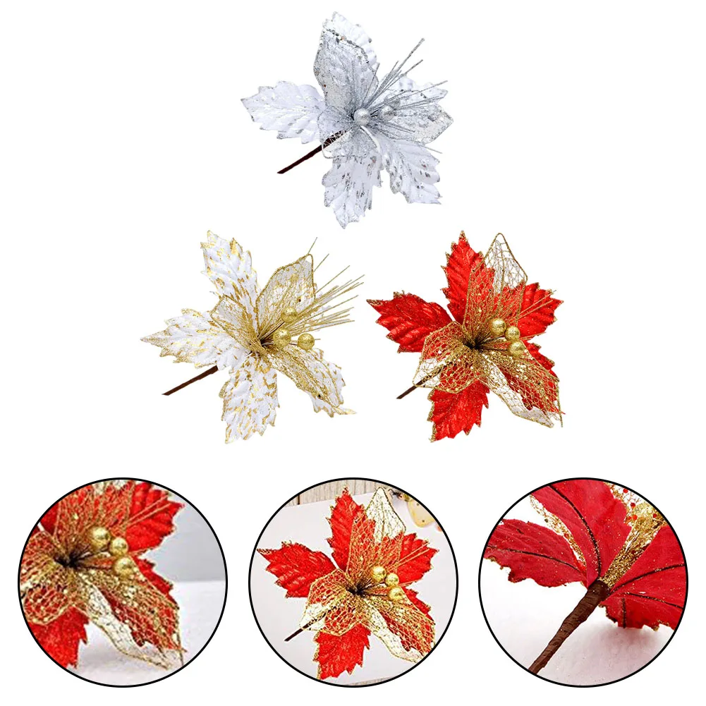 1pc 22cm Christmas Poinsettia Glitter Flower Hanging Xmas Party Tree Decorations DIY Garlands Home Wedding Party Decor image 6