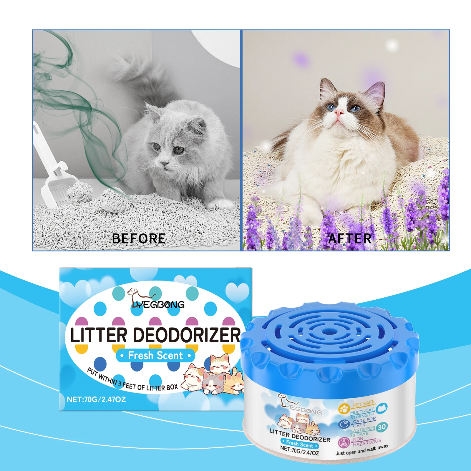

Yegbong 70g Cat Litter Deodorizing Gel Tank Mild Formula Toilet Bowl Cleaner for Cat Feces And Urine Odor Control
