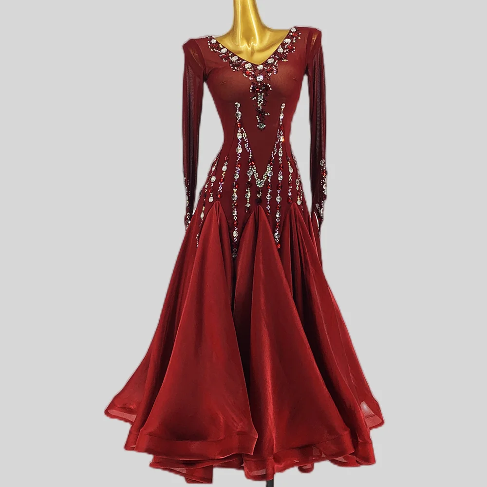 

Женское танцевальное платье для элегантных бальных танцев, костюм для женщин, вальс, 2026, новый современный конкурсный костюм, джазовый костюм для девочек с длинным рукавом