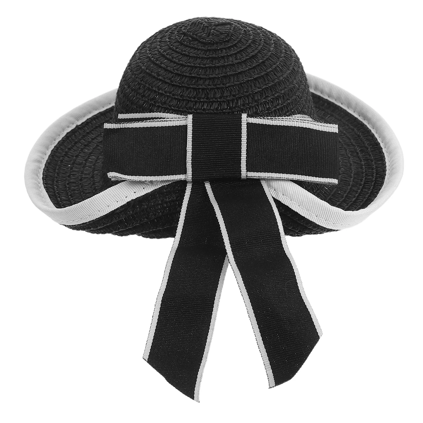 หมวกฟางจิ๋วพร้อมริบบิ้นลูกไม้ เนื้อสัมผัสสมจริง สำหรับตกแต่งบ้านตุ๊กตา งานประดิษฐ์ ของตกแต่งขนาดเล็ก