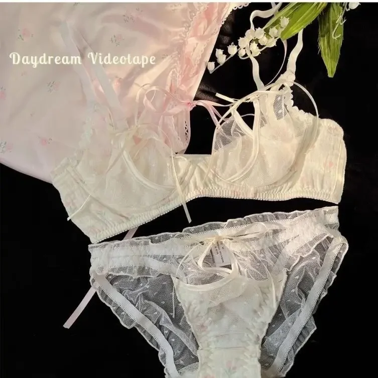 Japans meisje Pure Desire sexy bloemenondergoed mesh riem holle bh set sexy bh