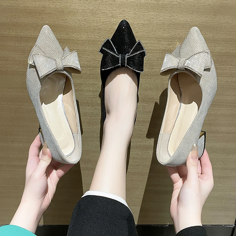 Übergrößen Einzelschuhe Französische Spitze Elegante Schleife Slip-On Blockabsätze