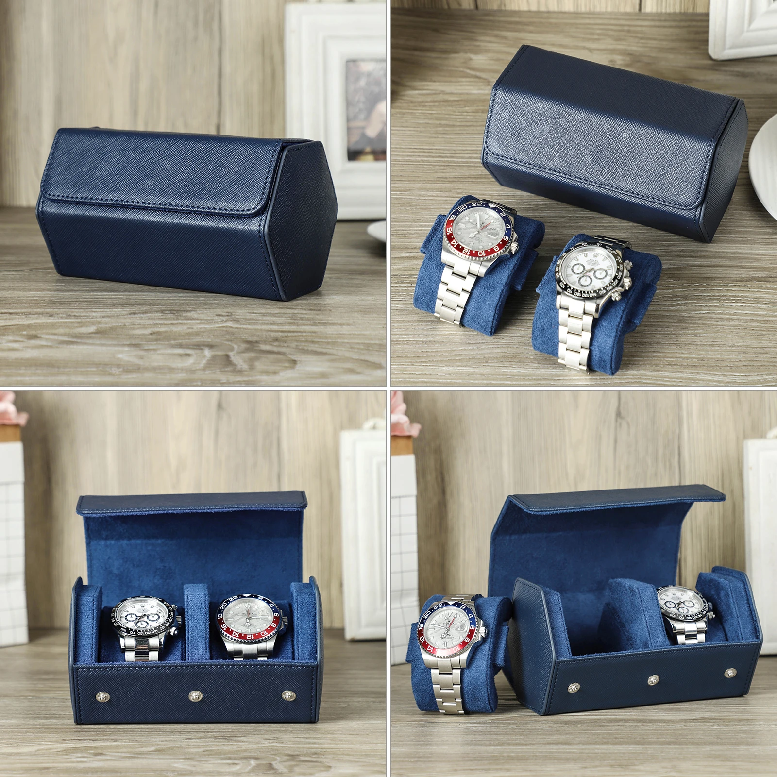 Portable Leather Watch Storage Case 2 Slots Green Watch Travel Box with  Soft Felted Interior for Holding Watch Smart Watch