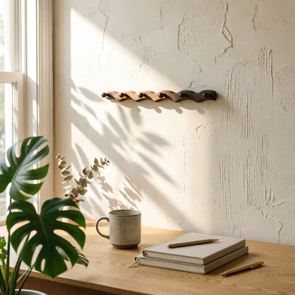 Wooden Coat Rack with Hooks Wave-Inspired Wooden Coat Hook Rack Peg Rail Space-Saving Slim for Entryway, Hallway