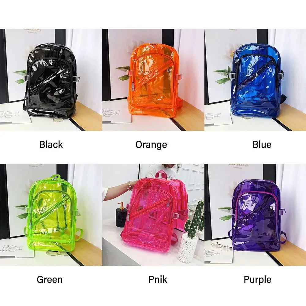 Candy Color Transparent PVC Backpack Women Schoolbag Korean Version Female Spring Summer School Bag Jelly School Bag