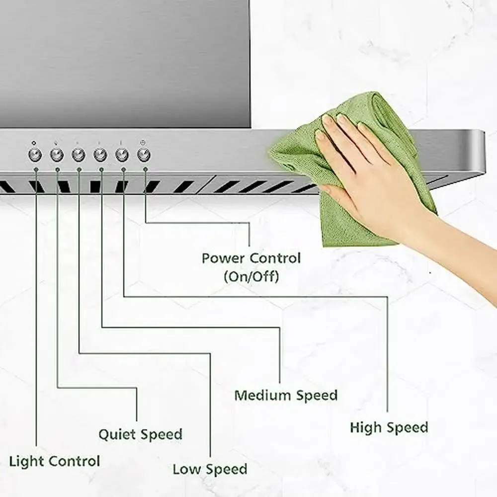 ステンレス鋼の壁に取り付けられたキッチンレンジフード、LEDライト、4速ファン、超薄型ボディ、煙突、お手入れが簡単なフィルター、900 cfm、30インチ