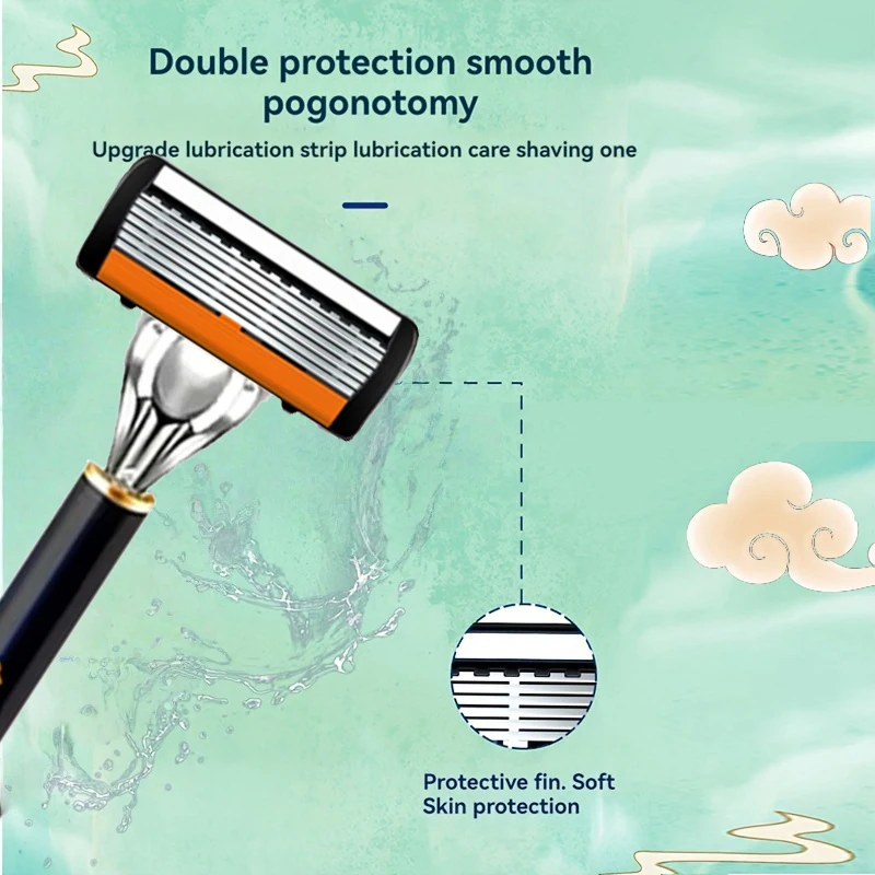 6-Layer Razor Head Manual Shaver, Blade Razor Safety Shaving Beard Moustache Manual Shaver Set