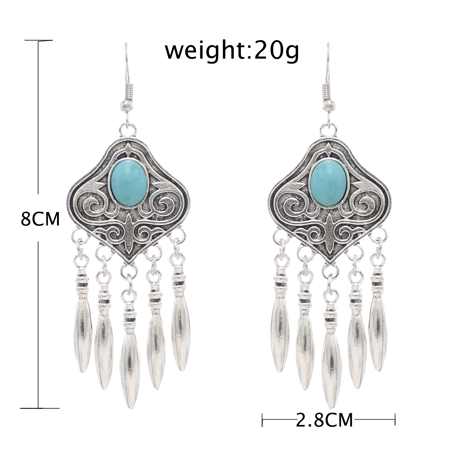 Indian Vintage Oxidized Silver Color Metal Drop Earrings for Women Boho Blue Black Stone Hanging Earring Party Gift Gypsy