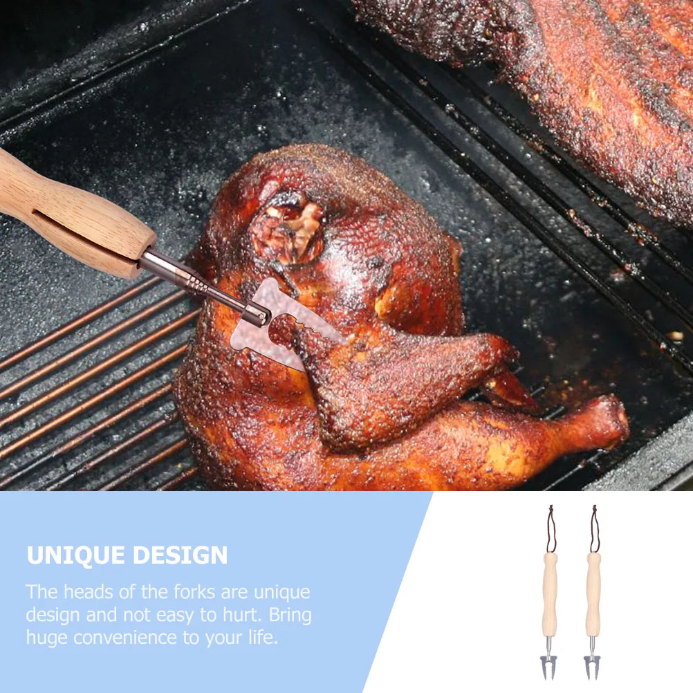 

2Pcs Telescopic BBQ Fork Stainless Steel Wooden Handle Camping Meat Fork Multi-function Barbecue Tool Outdoor Supply Kitchen