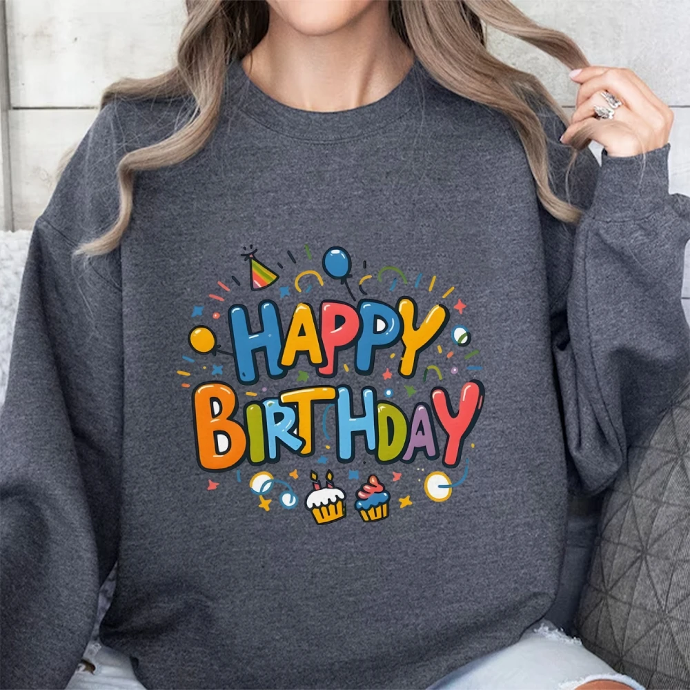 Birthday Graphic Casual Sweatshirt Trendy Multi-Colored Cotton Soft Top New Fashion Crew Neck Pullover Long Sleeve Loose Sweater