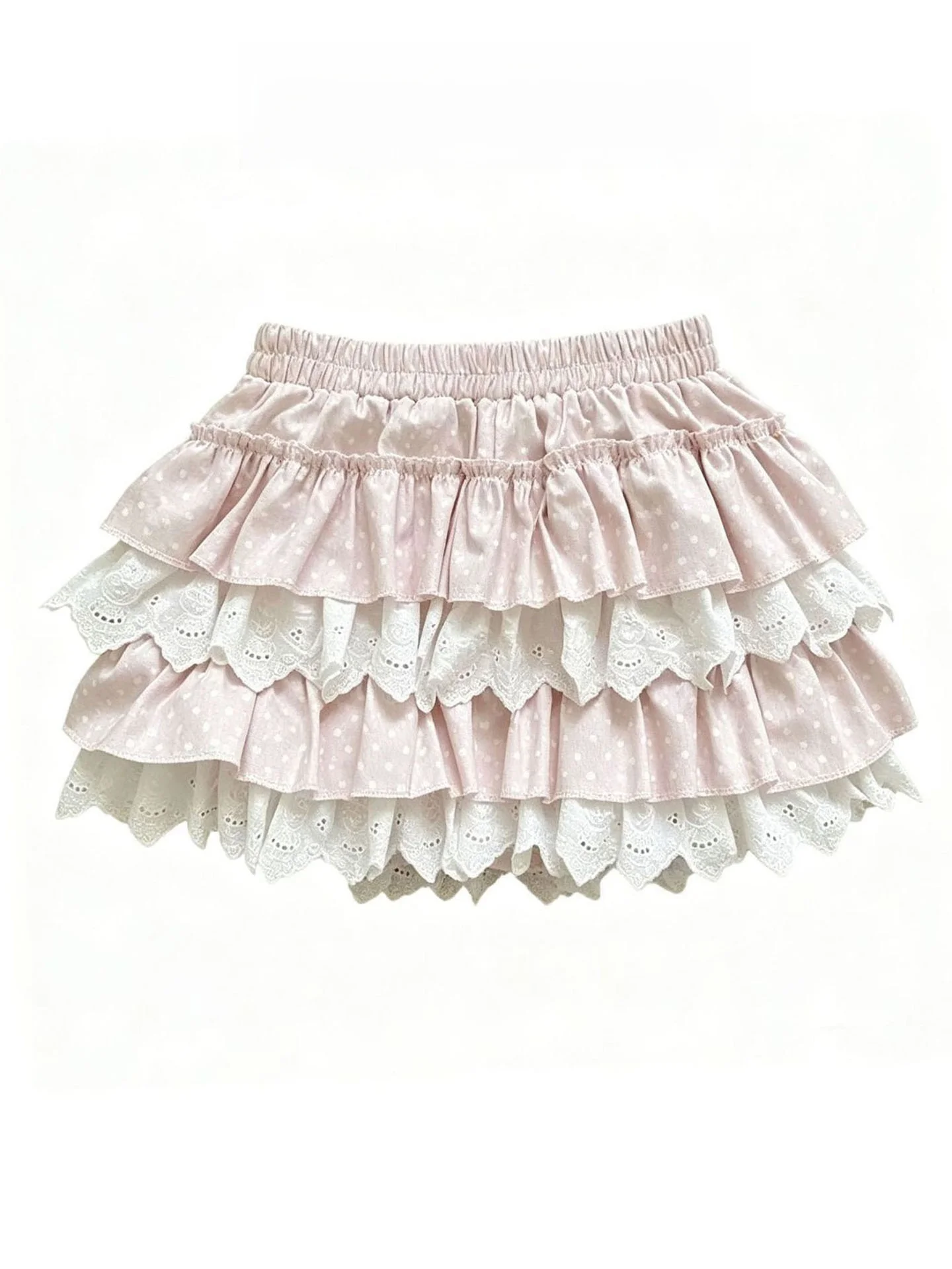 Pink Polka Dot Lace Short Skirt Women's A-Line Puffy Half-length Cake Skirt Commute Style High Waist Elastic Waist No 