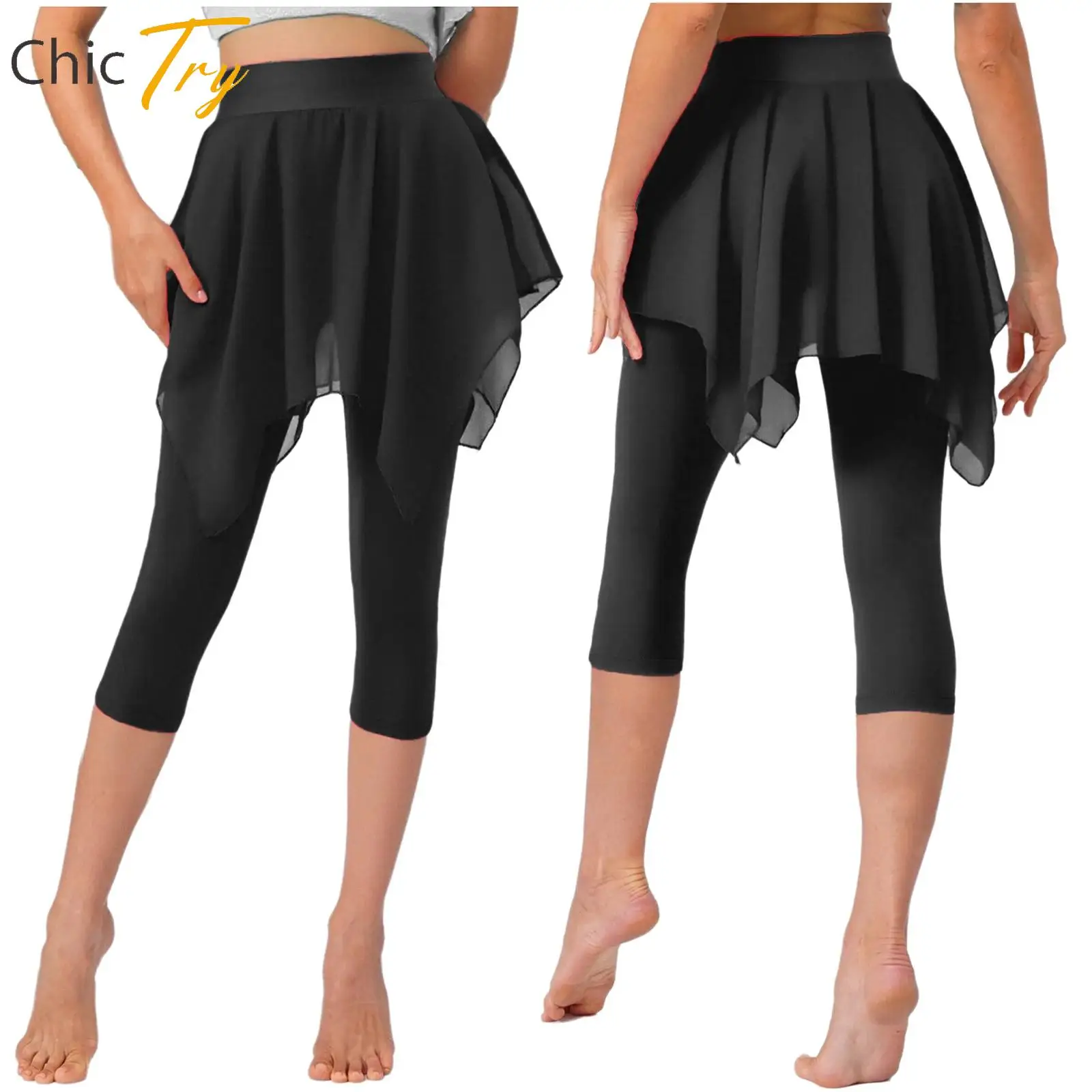 

Womens Latin Ballet Dance Pant Stage Performance Costume High Waist One-piece Skirt Capris Pants for Yoga Fitness Dance Training