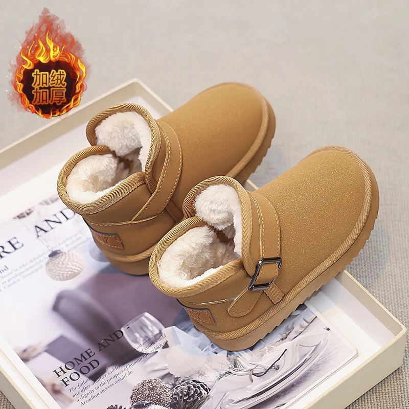 

WinterBoys Thermal Boots Kids Versatile Casual Buckle Non-slip Children Fashion Simple Non-slip Girls Snow Boots Cotton