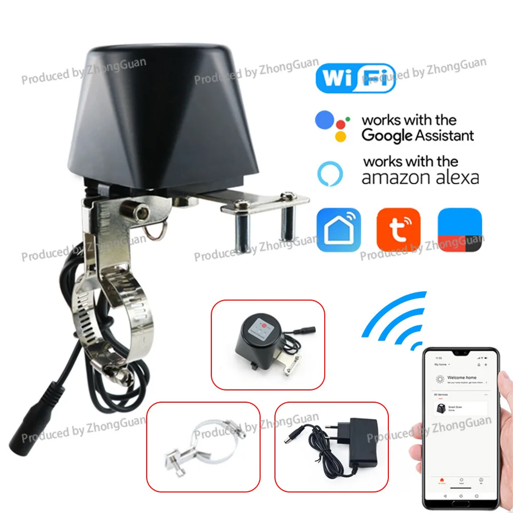 Tuya Smart Wifi Robotic Arm Wireless Remote Control Wifi Valve Controller, Compatible with Water and Gas Leak Sensors