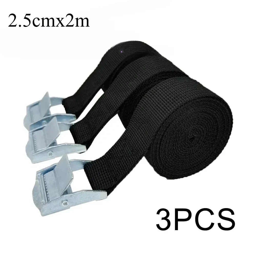 Cinturón de amarre con hebilla de 2M, correas de carga para coche, motocicleta, bicicleta con hebilla de Metal, cuerda de remolque, cinturón de trinquete fuerte para bolsa de equipaje, 3 uds.
