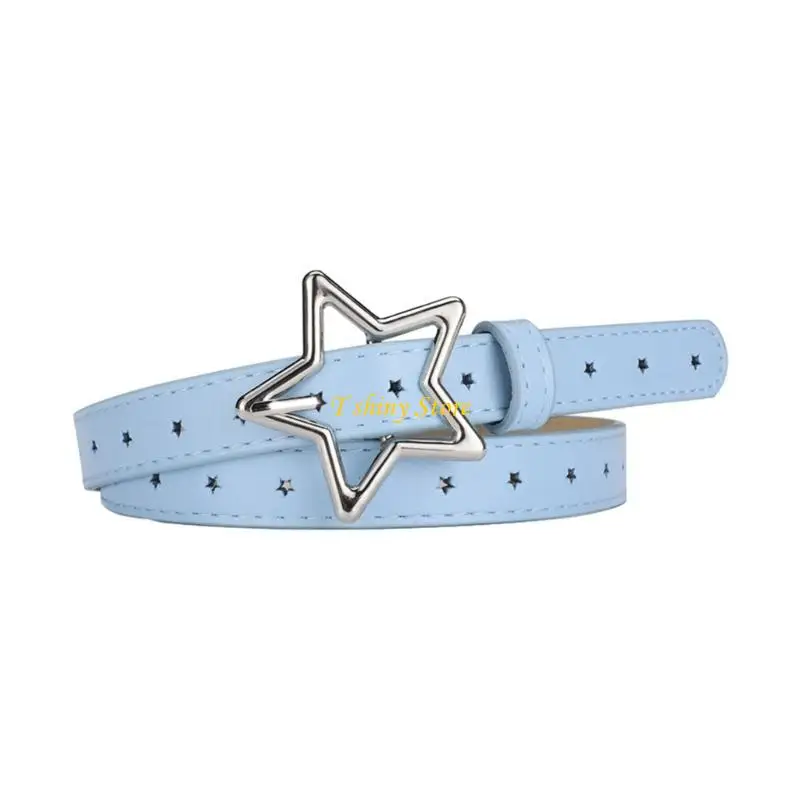 

N58F Teens Formal Pants Belt for Dress Ladies Waist Belt with Hollow Out Star Buckle