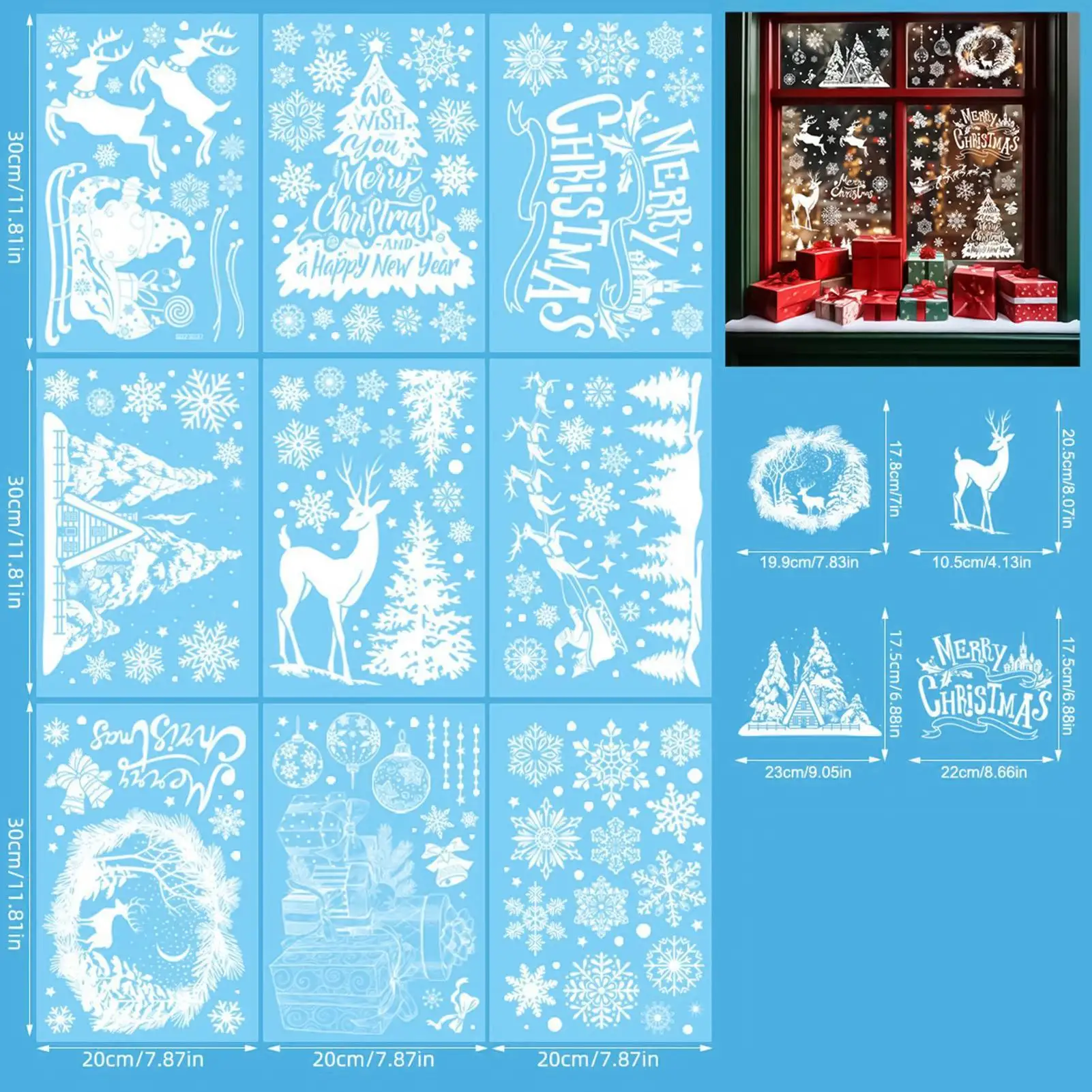 Christmas Window Decals Christmas Snowflake Reindeer Window Sticker Mural Decal 9 Sheets For Winter Holiday Decor Wall Home