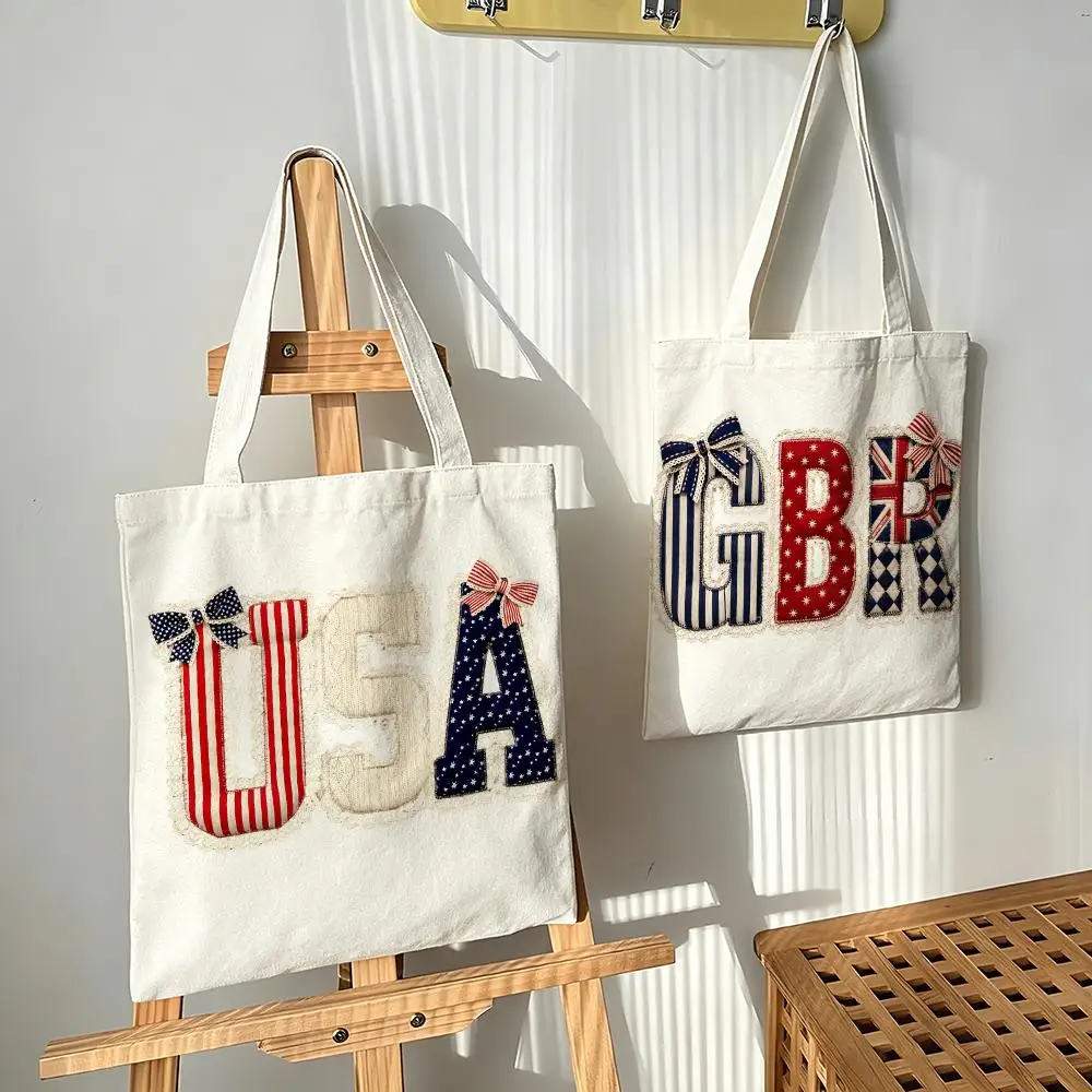 National Letter Collage Storage Bags Canvas bags are suitable for going to class, shopping, gifts, and commuting
