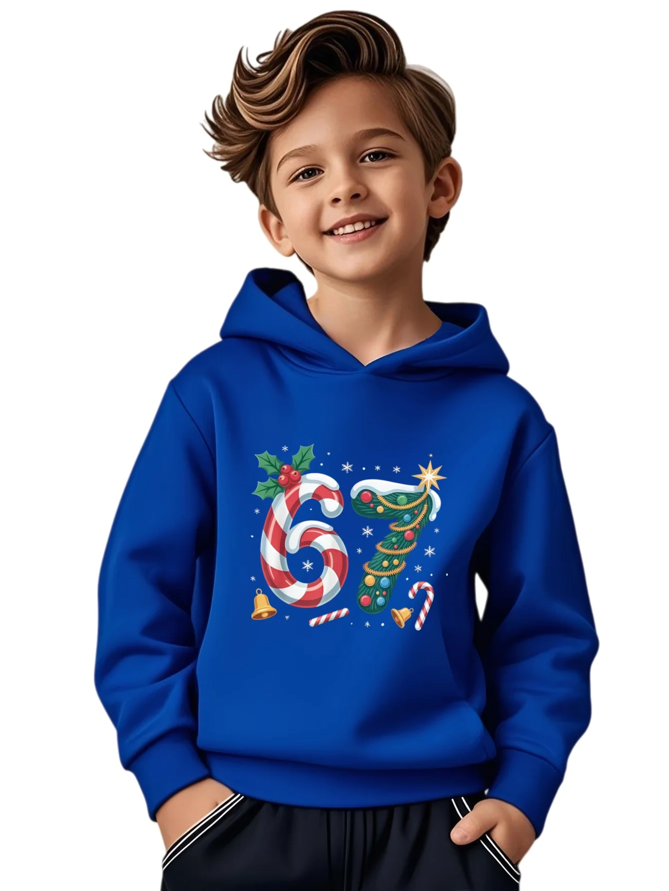 كاندي الزنجبيل 67 طباعة هوديس متعة صبي فتاة طويلة الأكمام ستة سبعة عيد الميلاد هودي جولة الرقبة هدايا حفلة عيد الميلاد الاطفال هوديي #2