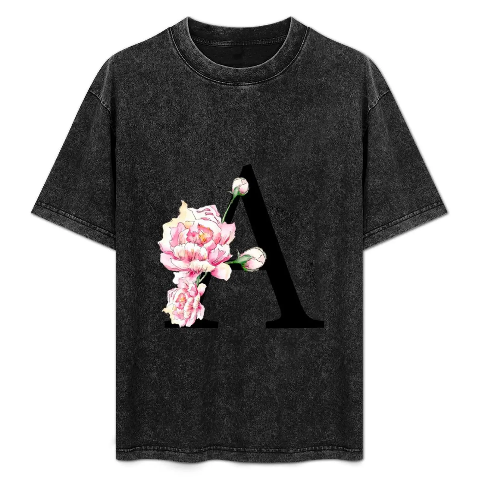 Letter A - Peonies Floral uppercase Alphabet Watercolor T-Shirt graphics shirts graphic funny t shirts men