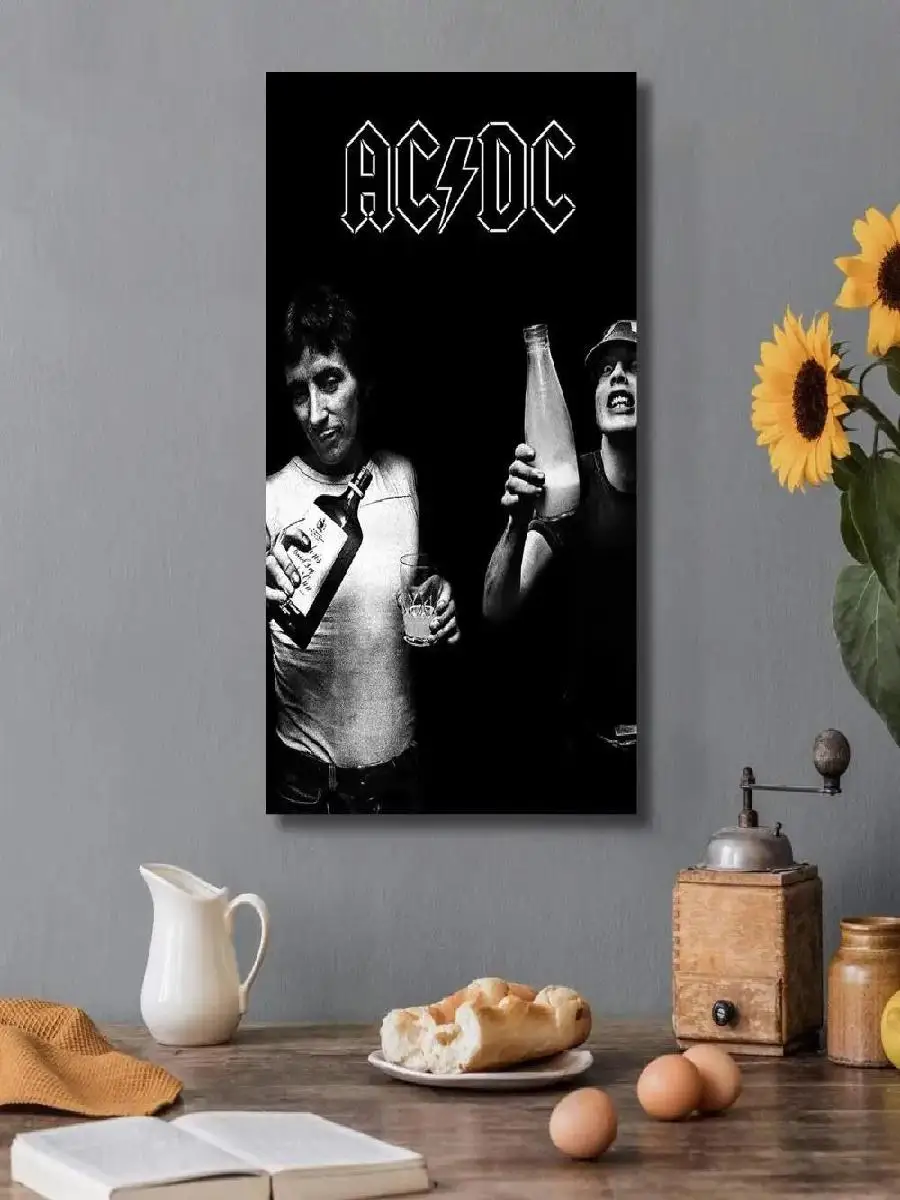 ACDC Band Poster  Black and White Rock Singer Canvas Art with Skeleton  Gun Motif Modern Home Wall Decor